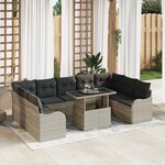 Ensemble de canapé de jardin 10 pièces avec coussins gris clair en rotin poly
