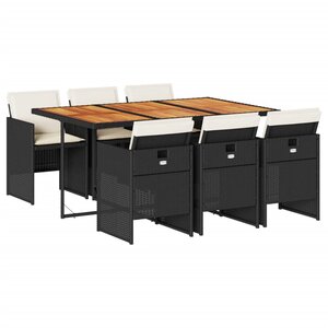 vidaXL Ensemble à manger de jardin coussins 7Pièces Noir Résine tressée