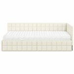 vidaXL Cadre de lit d'angle avec matelas 2 Pièces Crème Velours