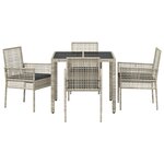 Ensemble de salle à manger de jardin 5 pièces avec coussins en poly rotin gris clair