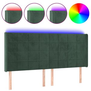vidaXL Tête de lit à LED Vert foncé 163x16x118/128 cm Velours