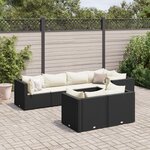 vidaXL Salon de jardin 7 Pièces avec coussins Noir Résine tressée