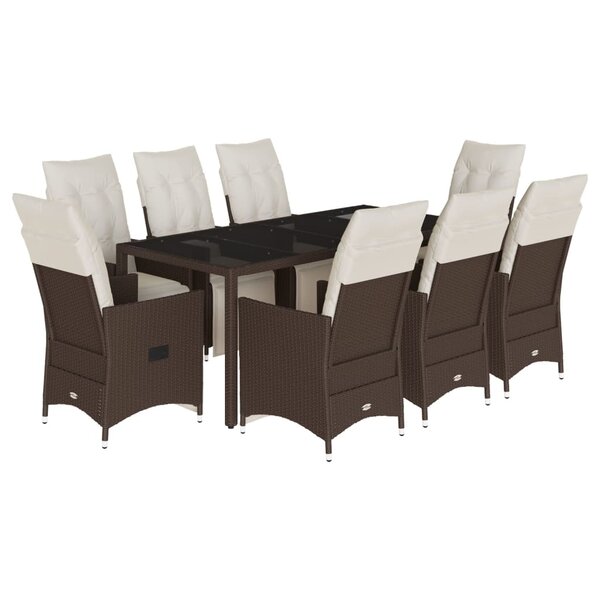vidaXL Ensemble de bistro de jardin 9 Pièces coussins marron poly rotin