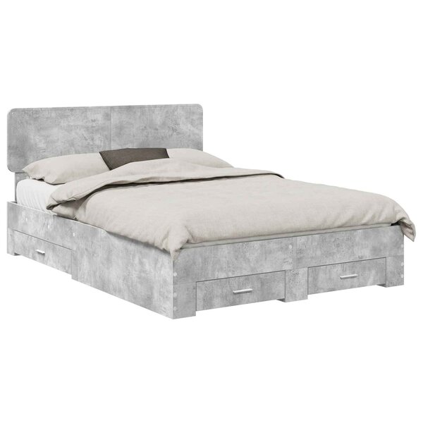 vidaXL Cadre de lit Gris béton 150 x 200 cm Bois d'ingénierie