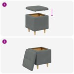 vidaXL Pouf de rangement avec coussin Gris foncé 40 x 40 x 45 cm tissu