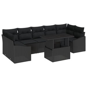 vidaXL Ensemble de Canapés de Jardin de 8 Pièces avec Coussins Noir Poly Rattan
