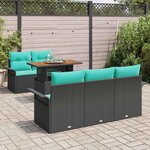 vidaXL Ensemble de canapé de jardin avec coussin 6 Pièces Noir et bleu