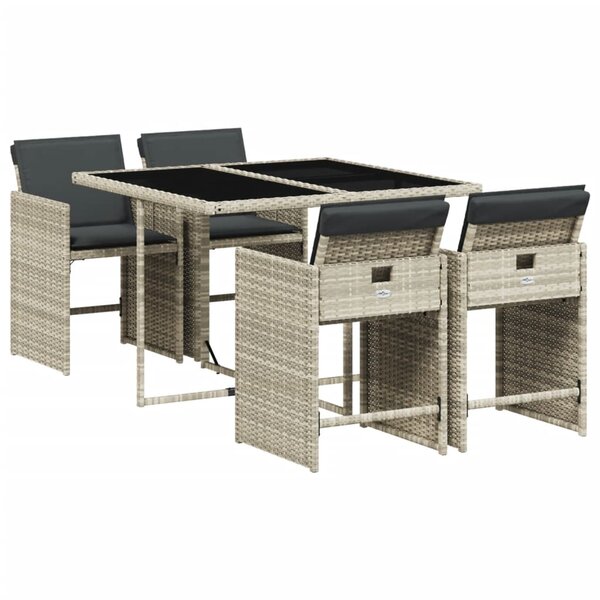 vidaXL Ensemble à manger de jardin et coussins 5 Pièces gris clair rotin