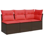 vidaXL Canapé de jardin avec coussins 3 places en résine tressée marron
