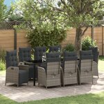 vidaXL Ensemble de jardin de 9 pièces gris en poly rattan