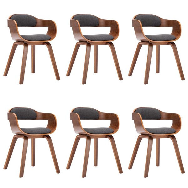 vidaXL Chaises à manger lot de 6 gris foncé tissu et bois courbé
