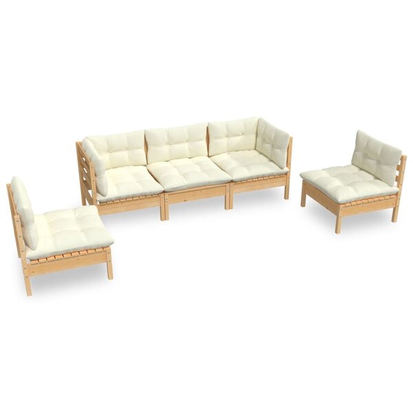 Salon de jardin meuble d'extérieur ensemble de mobilier 5 pièces avec coussins crème bois de pin massif 02_0016372