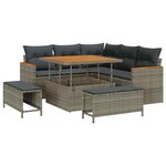 vidaXL Canapé de jardin 8 pièces avec coussins gris en polyrotin acacia