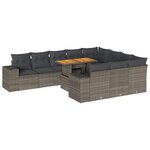 vidaXL Salon de jardin avec coussins 10 Pièces gris résine tressée acacia