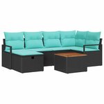vidaXL Ensemble de canapé de jardin avec coussin 7 Pièces Noir polyrotin