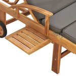 vidaXL Chaise longue avec coussin Bois de teck solide Gris foncé