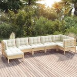 vidaXL Salon de jardin 7 Pièces avec coussins crème bois de pin massif