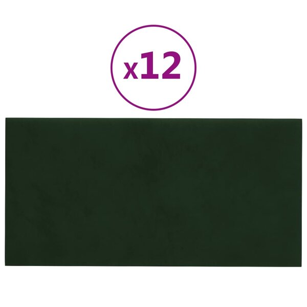 vidaXL Panneaux muraux 12 Pièces Vert foncé 30x15 cm Velours 0 54 m²