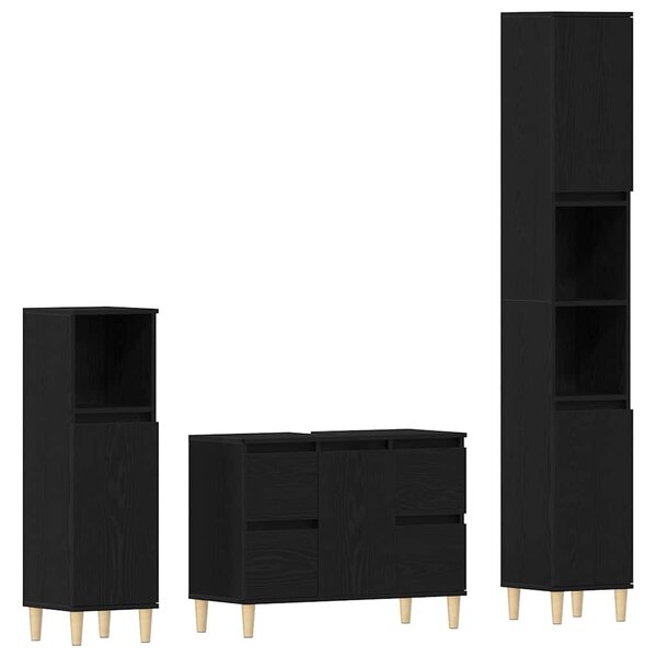 vidaXL Ensemble de mobilier de salle de bain avec tiroir 3 Pièces Noir