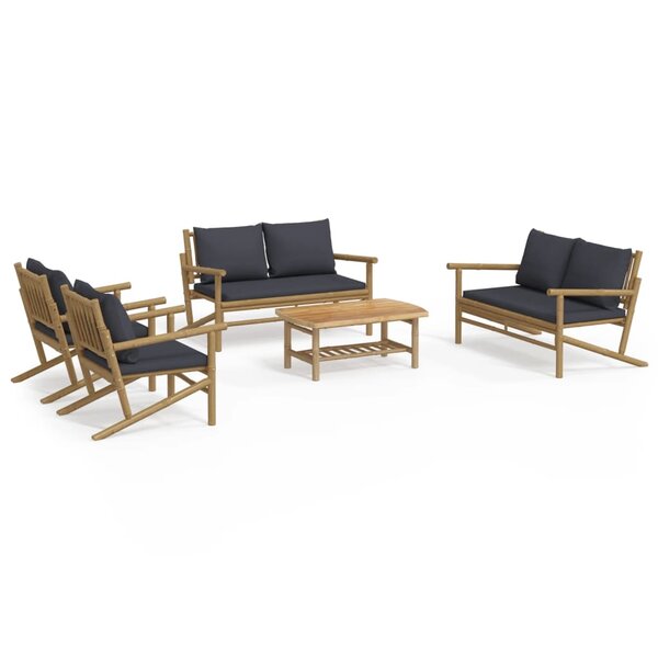 vidaXL Salon de jardin 5 Pièces avec coussins gris foncé bambou