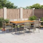 vidaXL Ensemble à manger de jardin et coussins 7 Pièces gris rotin