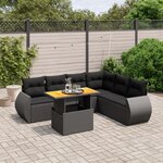 vidaXL Salon de jardin 7 Pièces avec coussins noir résine tressée