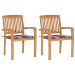 vidaXL Chaises de jardin lot de 2 avec coussins à carreaux rouges Teck