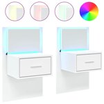 vidaXL Tables de chevet murales avec lumières LED 2 Pièces blanc