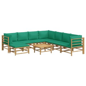 Salon de jardin meuble d'extérieur ensemble de mobilier 9 pièces avec coussins vert bambou 02_0018170