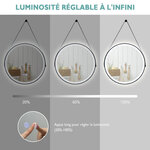 Miroir de salle de bain à led rond de 60 cm éclairage tricolore anti-buée mémoire miroir mural suspendu sangle en cuir 20_0006299