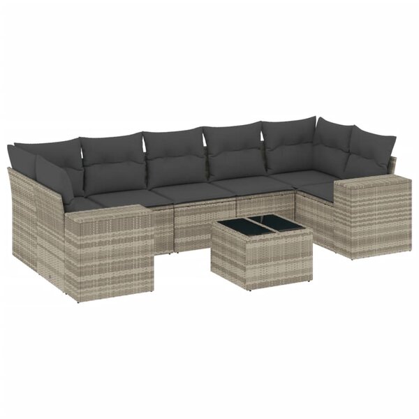 vidaXL Salon de jardin 8 Pièces avec coussins gris clair résine tressée