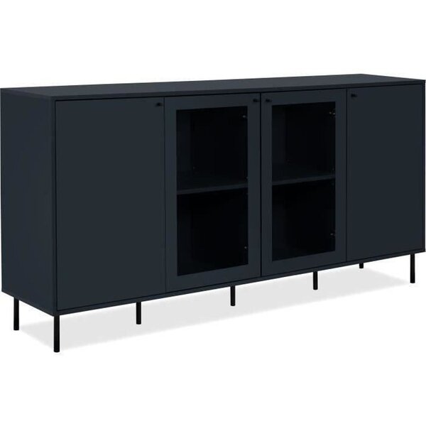 Buffet bas - CARACAS - bleu navy - 2 portes vitrées + 2 portes - 180 x 90 x 40 cm