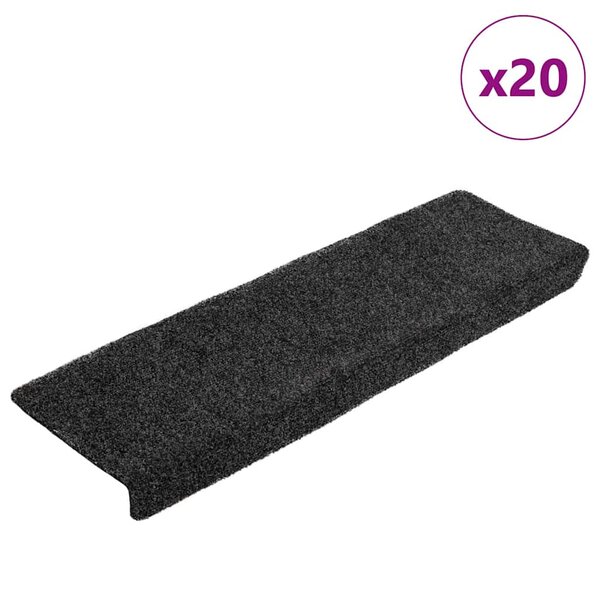 vidaXL Tapis d'escalier autocollants 20 pièces 65 x 21 x 4 cm Noir Bord rectangulaire