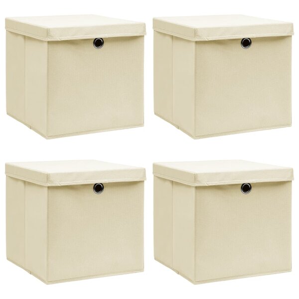 vidaXL Boîtes de rangement à couvercles 4 Pièces Crème 32x32x32 cm Tissu