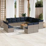 vidaXL Salon de jardin avec coussins 14 Pièces gris résine tressée