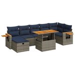 vidaXL Salon de jardin 8Pièces avec coussins gris résine tressée acacia
