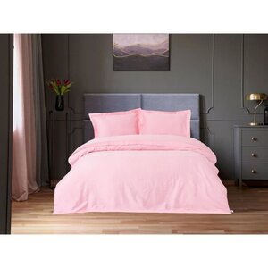 Parure de lit - housse de couette 220 x 240 + 2 taies d'oreiller 60 x 60 - Satiné coton - Rose