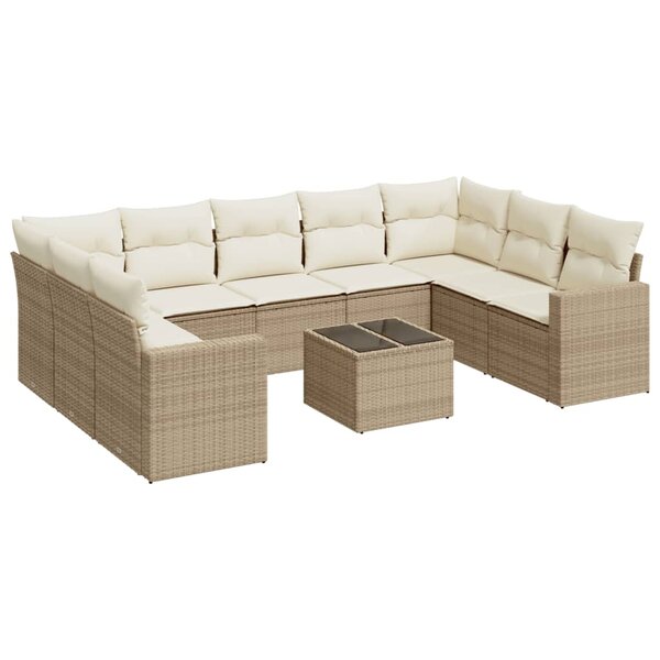 vidaXL Salon de jardin avec coussins 10 Pièces beige résine tressée