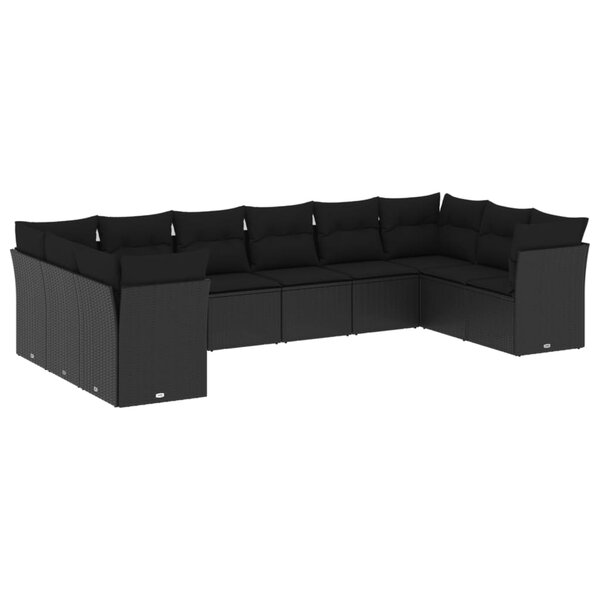 vidaXL Salon de jardin 10 Pièces avec coussins noir résine tressée