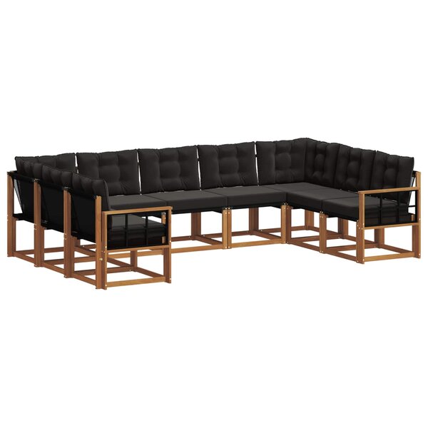 vidaXL Ensemble de canapés d'extérieur 9 pc Naturel et Noir