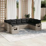vidaXL Salon de jardin 9 Pièces avec coussins gris clair résine tressée