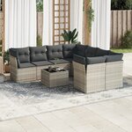 vidaXL Salon de jardin 9 Pièces avec coussins gris clair résine tressée