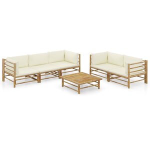vidaXL Salon de jardin 6 Pièces avec coussins blanc crème bambou