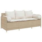 vidaXL Canapé de jardin avec coussins 3 places beige résine tressée