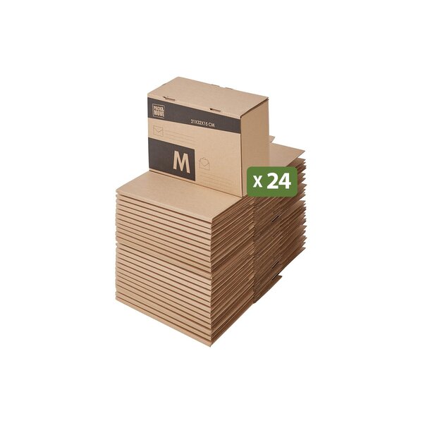 Pack and Move - Lot 24 cartons pour expédition - Taille M - 21 x 32 x 15 cm - Carton renforcé - 20 KG max