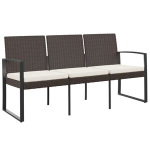 vidaXL Banc de jardin à 3 places avec coussins marron PP rotin