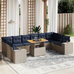 vidaXL Salon de jardin 11 Pièces avec coussins gris résine tressée