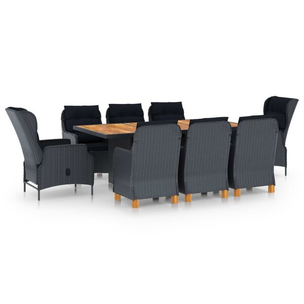 vidaXL Ensemble à manger 9 Pièces avec coussins résine tressée gris foncé