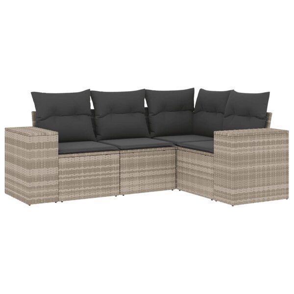 vidaXL Salon de jardin 4 Pièces avec coussins gris clair résine tressée