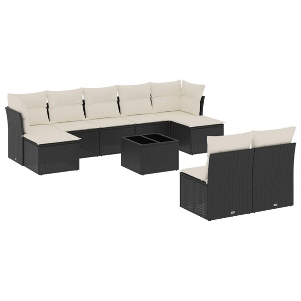 vidaXL Salon de jardin 10 Pièces avec coussins noir résine tressée